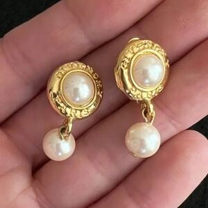 Vintage Givenchy Paris faux Pearl Goldtone Clip on Earrings circa 1980s